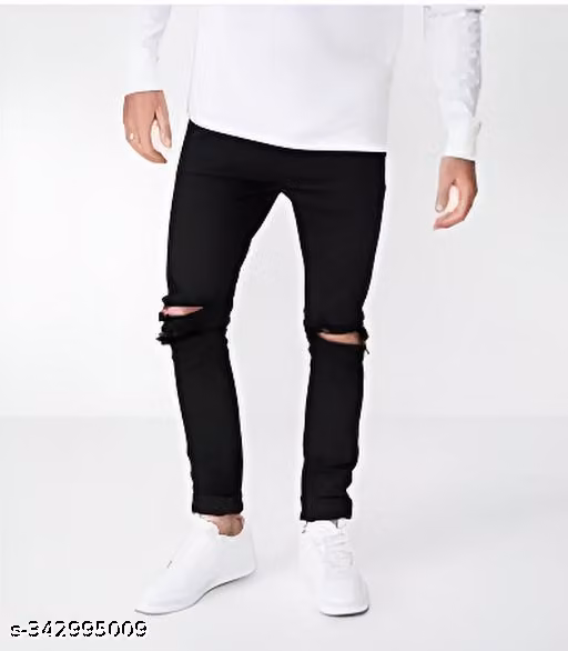 MONK BLACK KNEE CUT JEANS