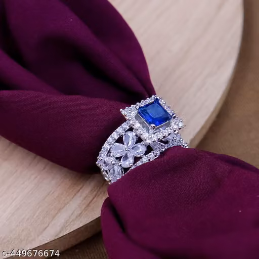  Solitaire Crystal Silver Plated American Diamond Rings for Women, Girls Brass Zircon Sterling Silver Plated Ring