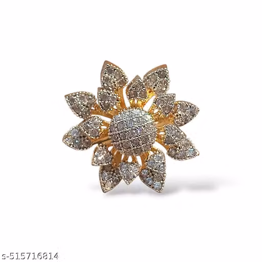 White gold American Diamond Lotus Flower Adjustable Ring: Elegant Accessory for Women and Girls - Timeless Beauty and Style