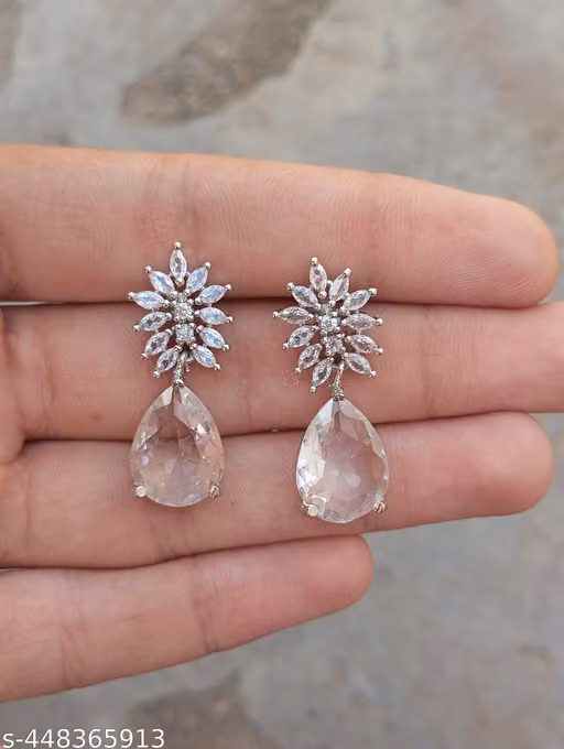  New Silver Unique AD Earrings & Studs AMERICAN DIAMOND girl' and women.