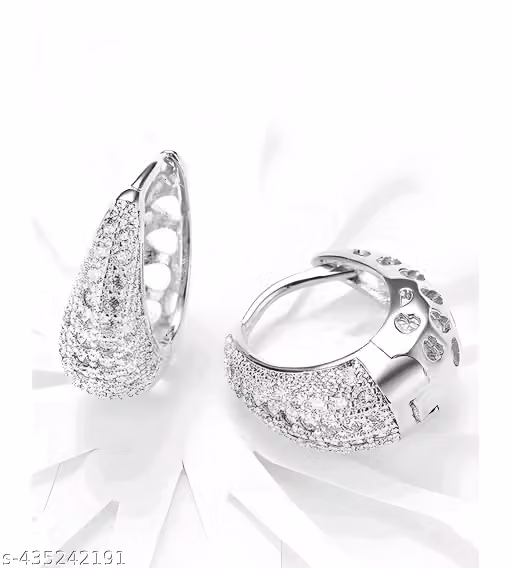 Premium CZ Stones Studded Silver Bali Earrings
