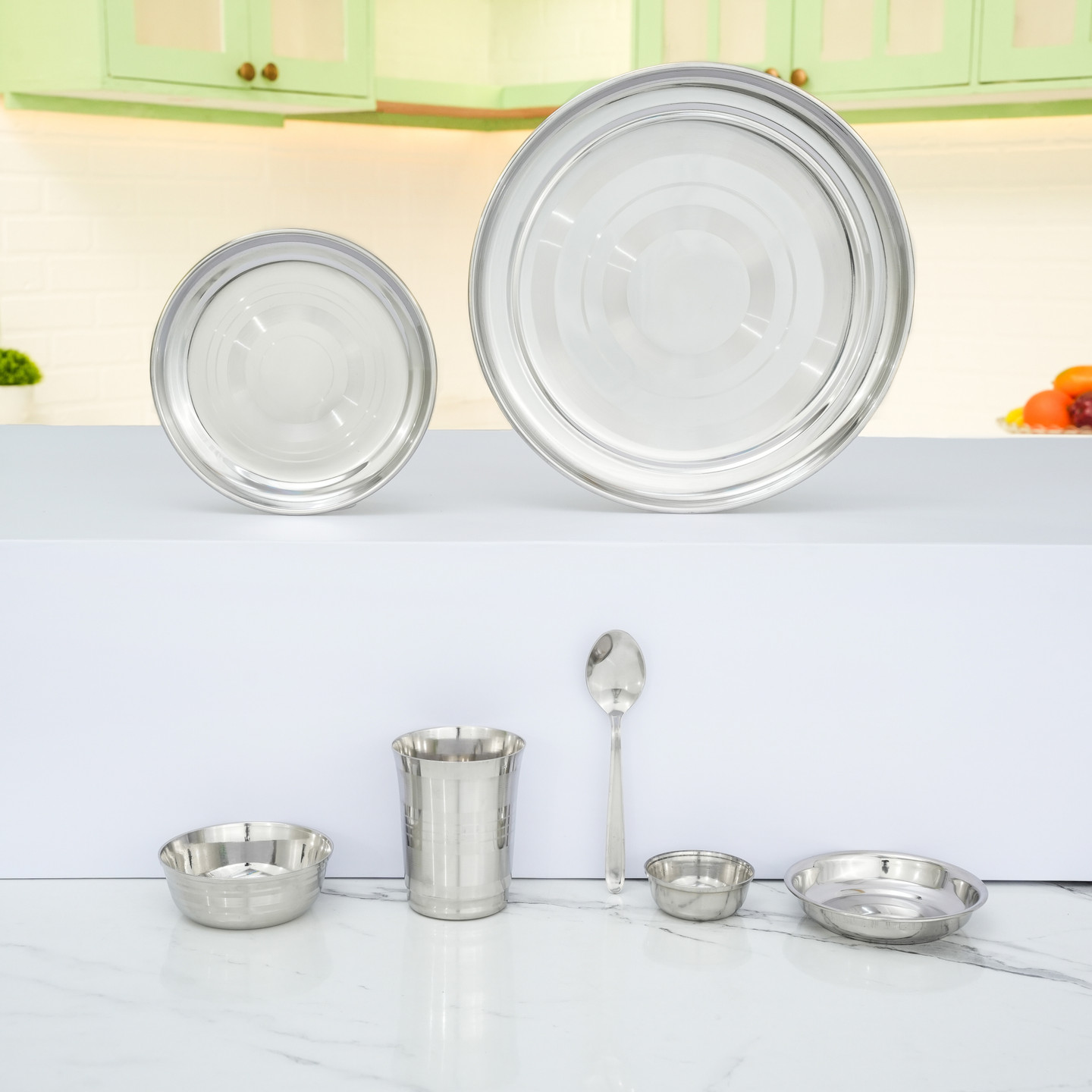 KIARAA Pack of 7 Stainless Steel KIARAA Dinner Set (Steel, Microwave Safe)