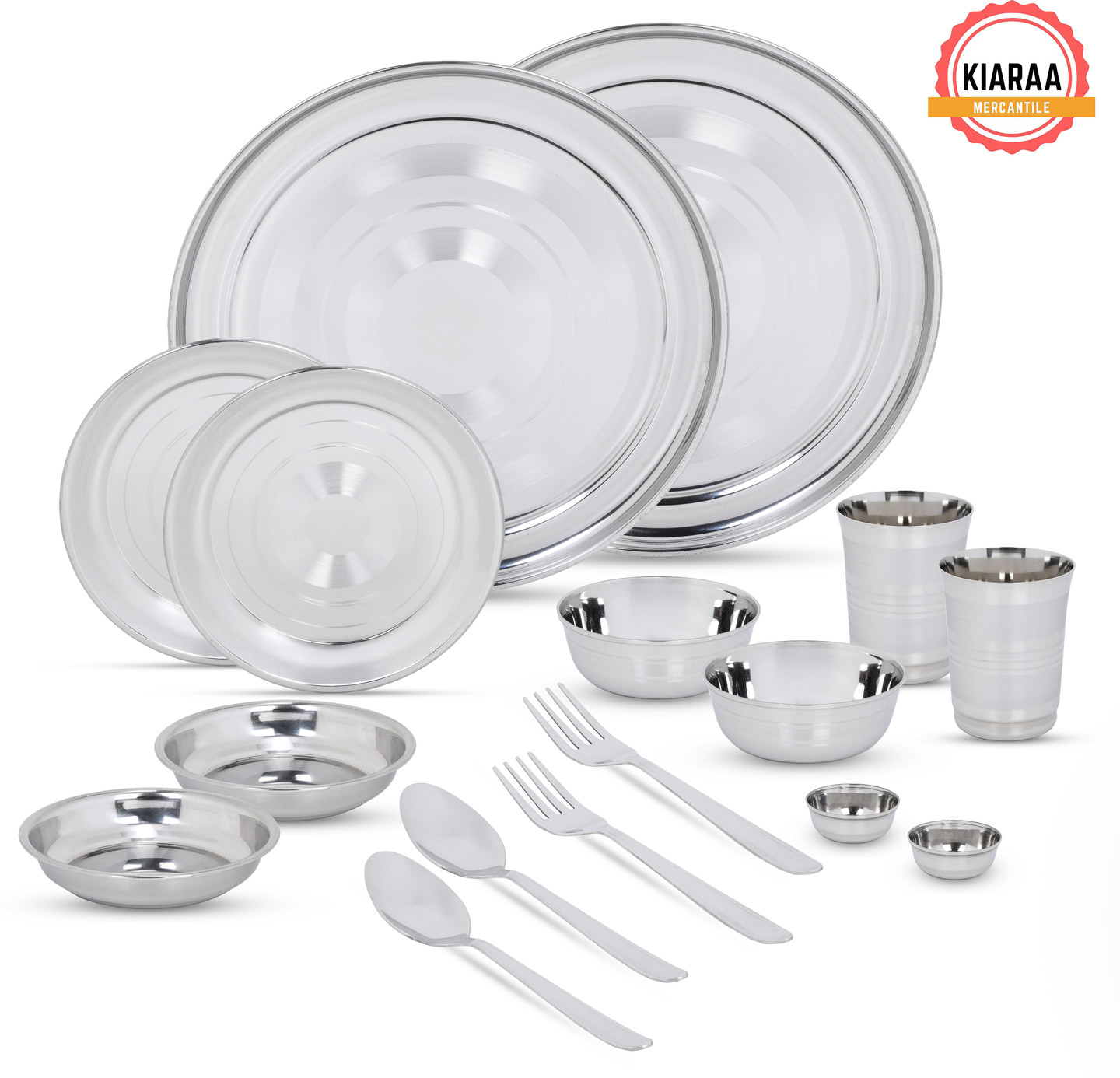 KIARAA Pack of 16 Stainless Steel KIARAA Dinner Set (Steel, Microwave Safe)