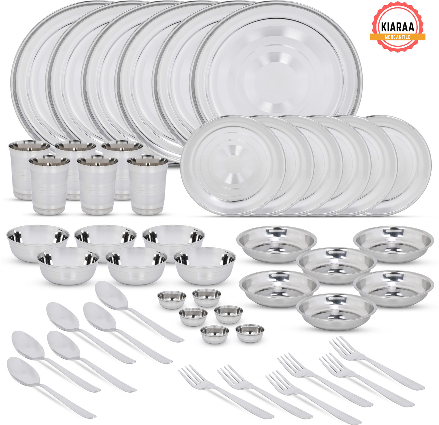 KIARAA Pack of 48 Stainless Steel KIARAA Dinner Set (Steel, Microwave Safe)