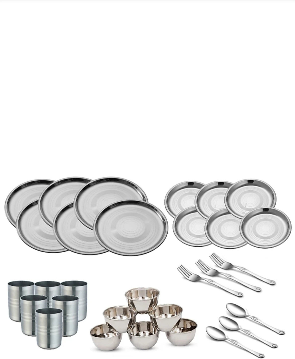 KIARAA Pack of 30 Stainless Steel dmark Dinner Set (Silver)
