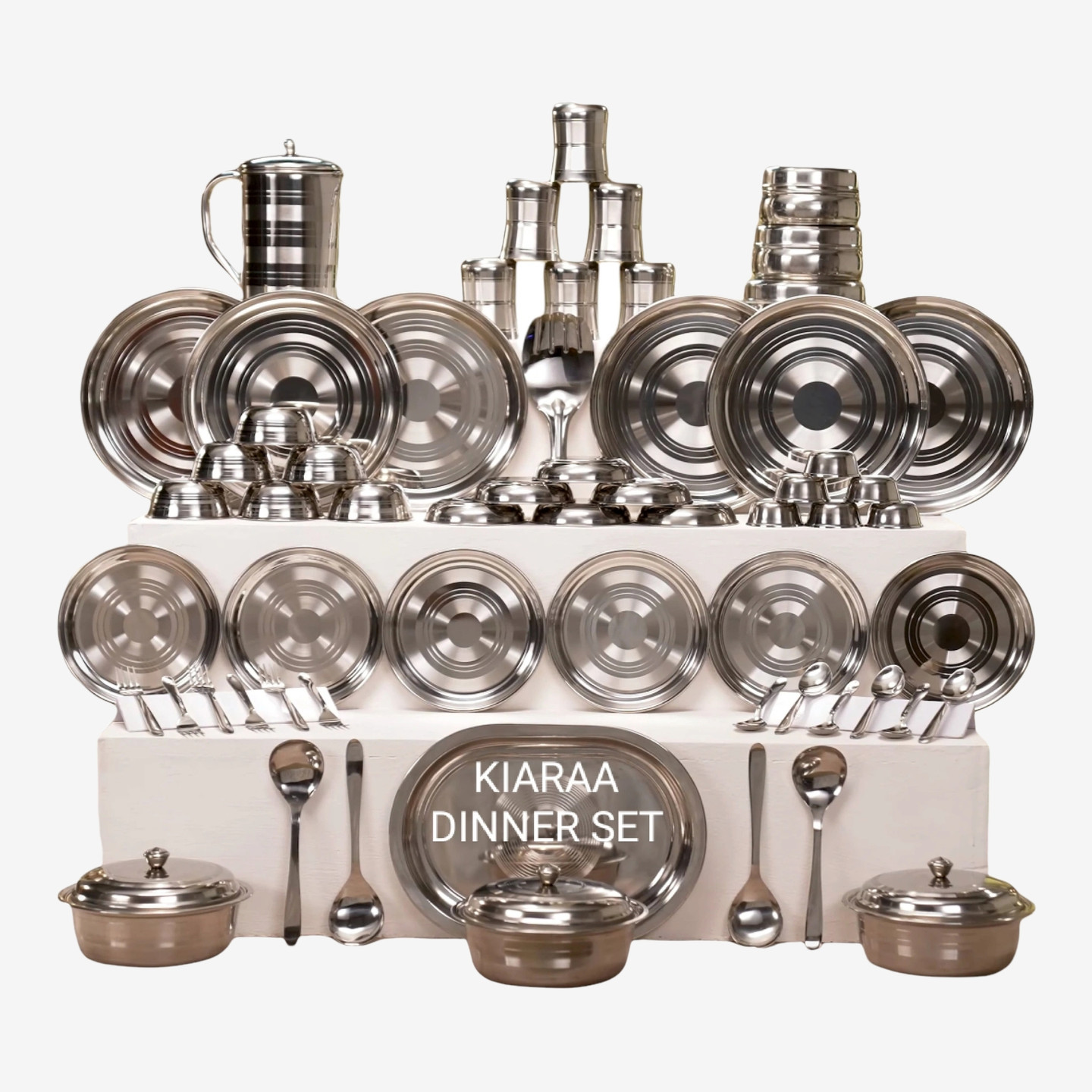 KIARAA Pack of 61 Stainless Steel KIARAA Dinner Set (Steel, Microwave Safe)