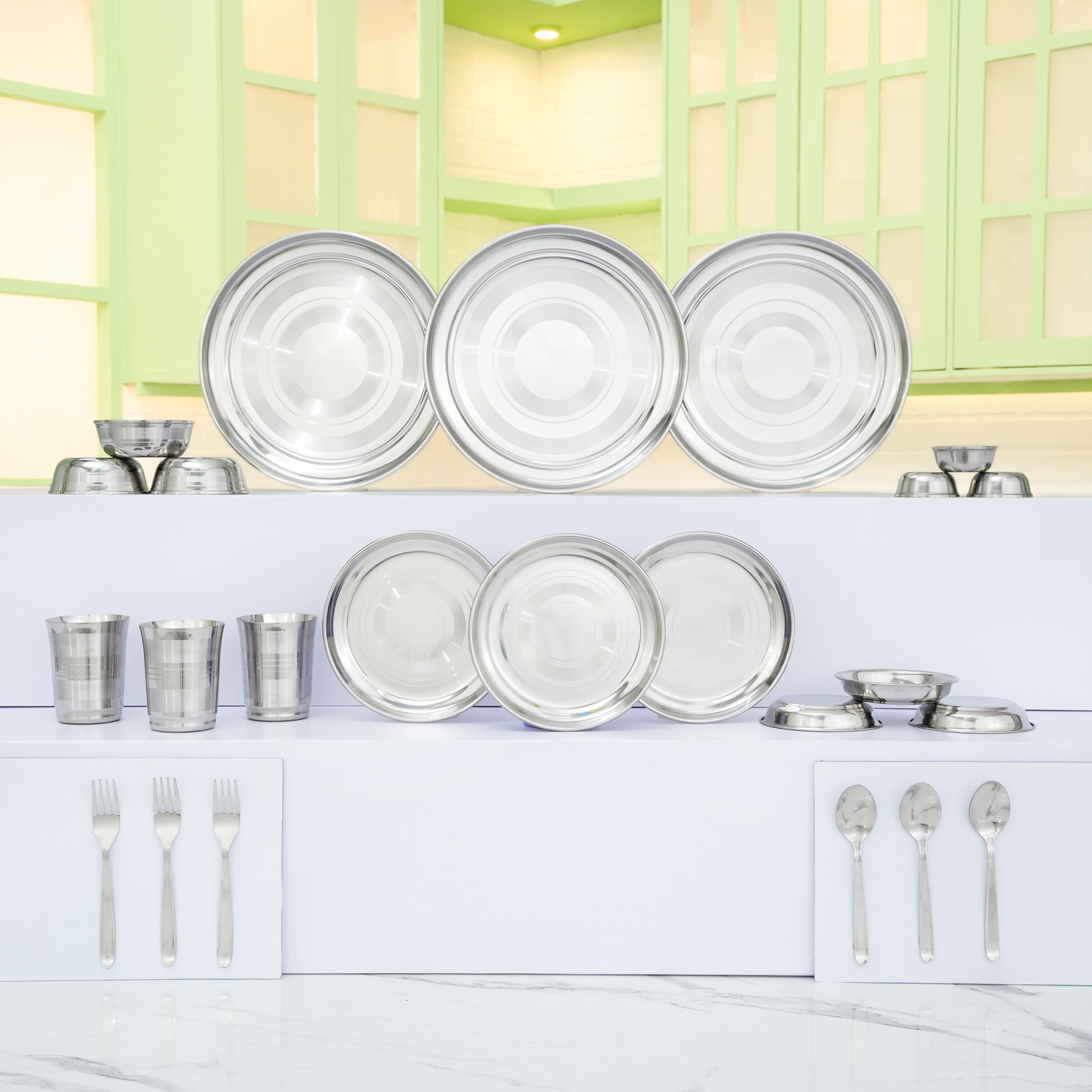 KIARAA Pack of 24 Stainless Steel KIARAA Dinner Set (Silver)
