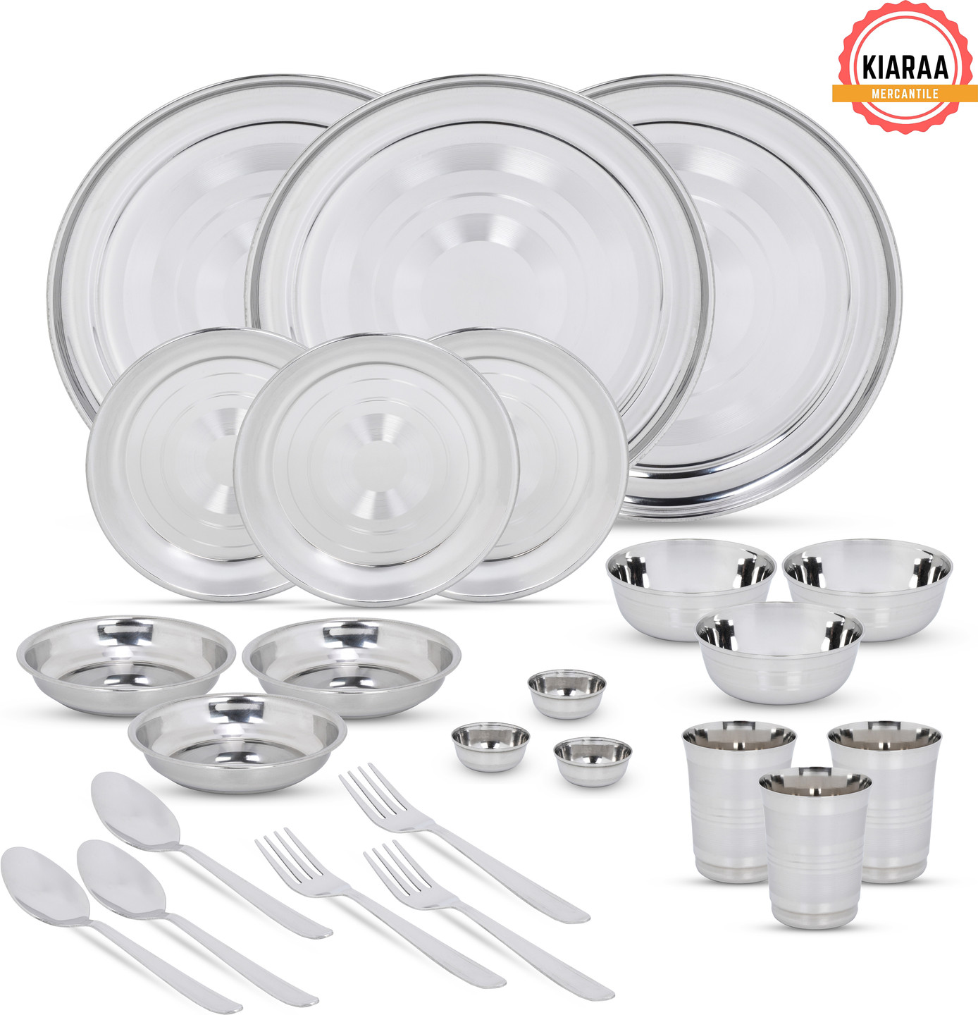 KIARAA Pack of 24 Stainless Steel KIARAA Dinner Set (Steel, Microwave Safe)