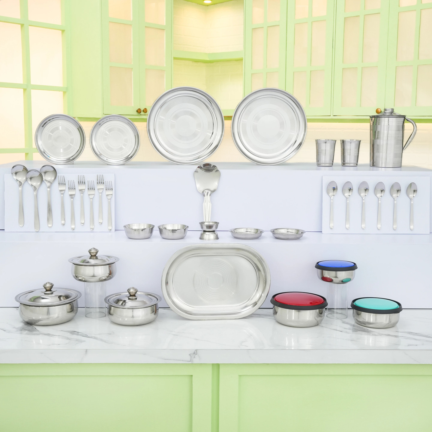 KIARAA Pack of 39 Stainless Steel KIARAA Dinner Set (Steel, Microwave Safe)