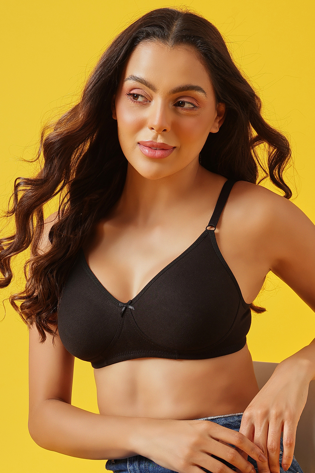 Non-Padded Non-Wired Full Coverage T-shirt Bra in Black - Cotton