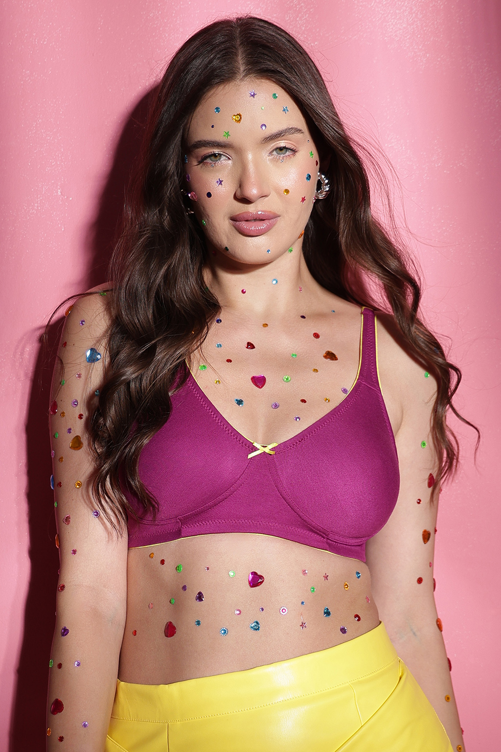 Non-Padded Wirefree Demi Cup Bra in Purple - Cotton