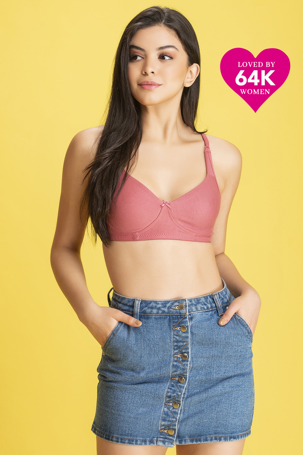 Clovia Cotton Rich Solid Non-Padded Full Cup Wire Free T-shirt Bra - Dark Pink