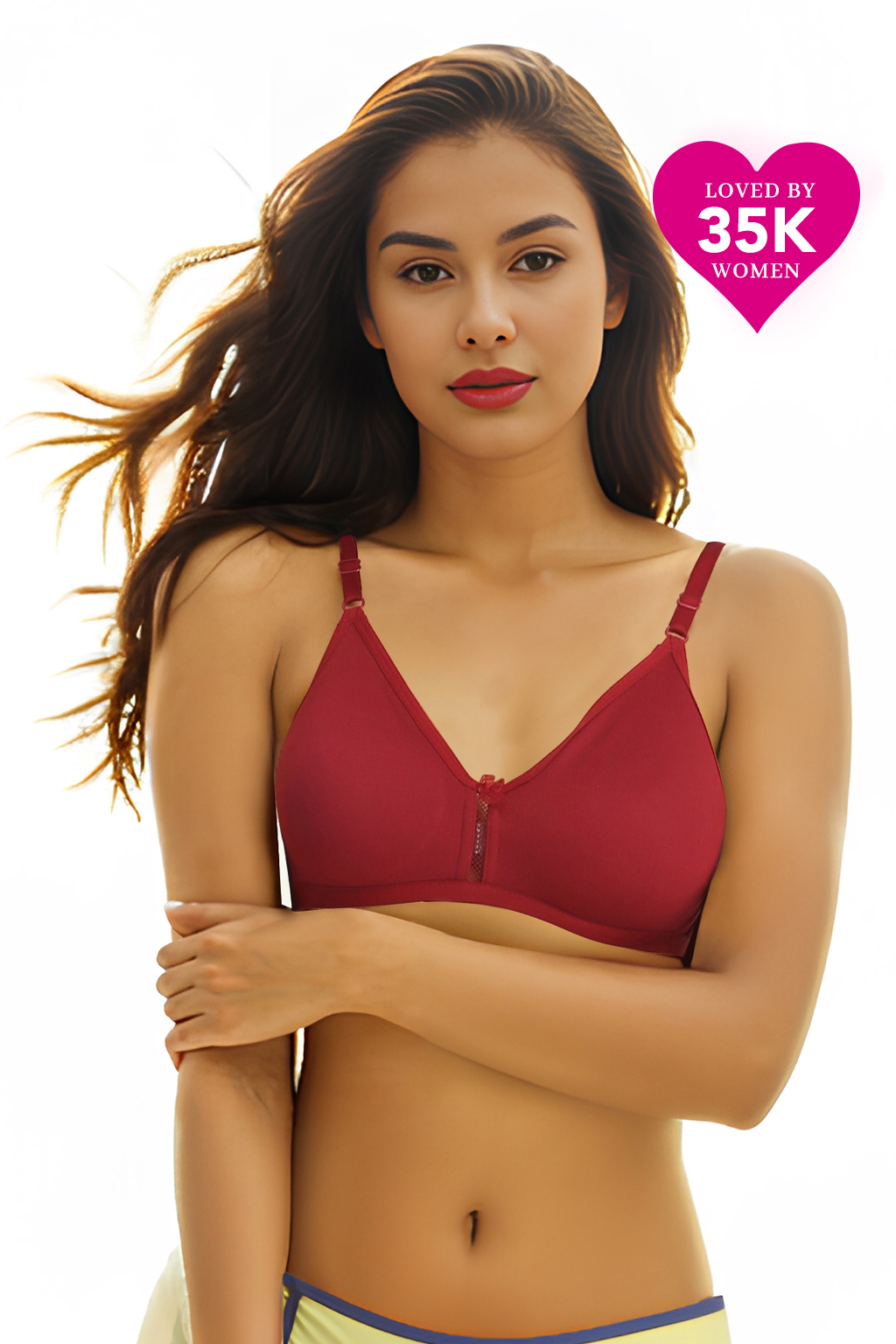 Smoothie Non-Padded Non-Wired Full Coverage Bra in Maroon - Cotton Rich