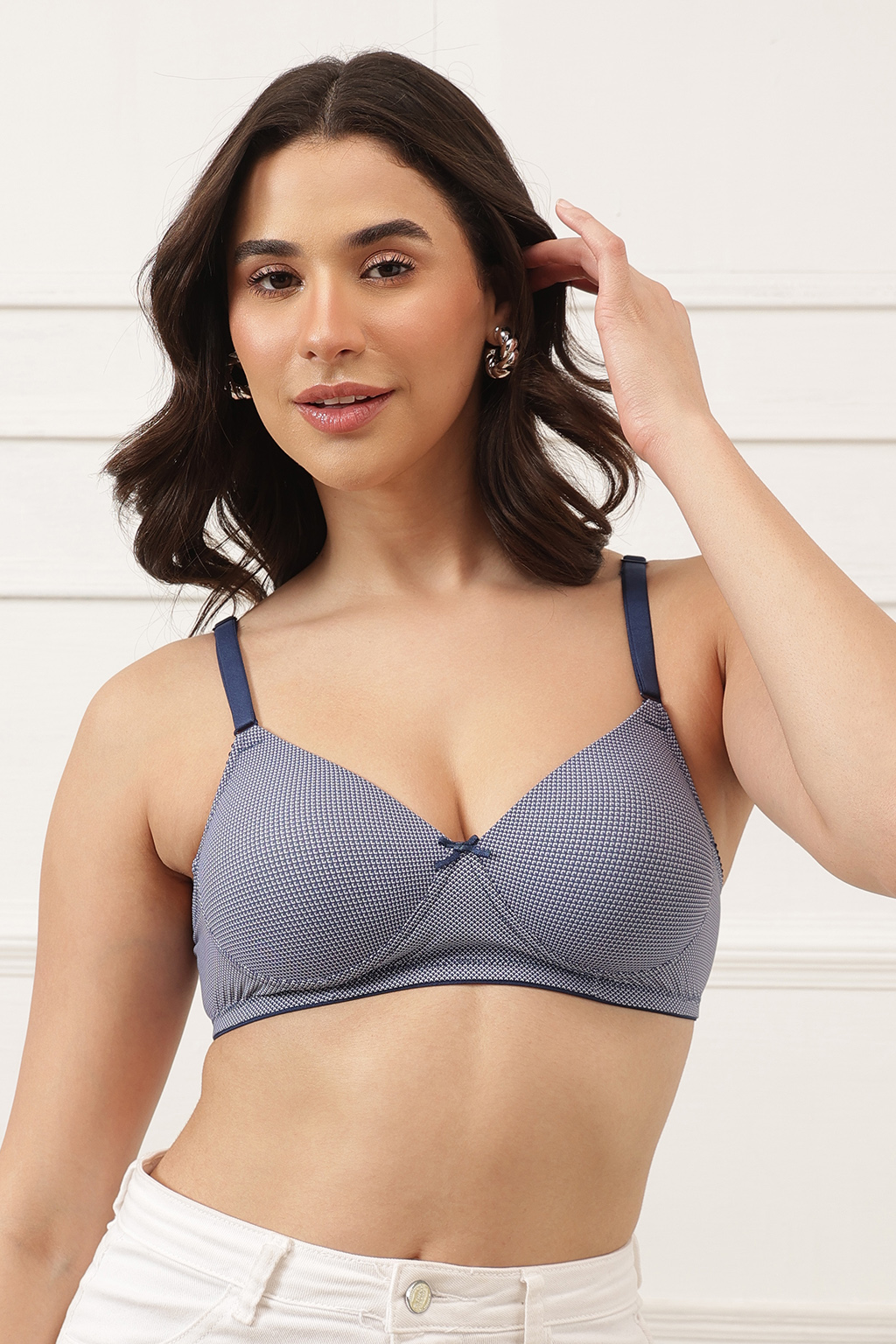Padded Non-Wired Full Coverage Printed Multiway T-shirt bra in Blue