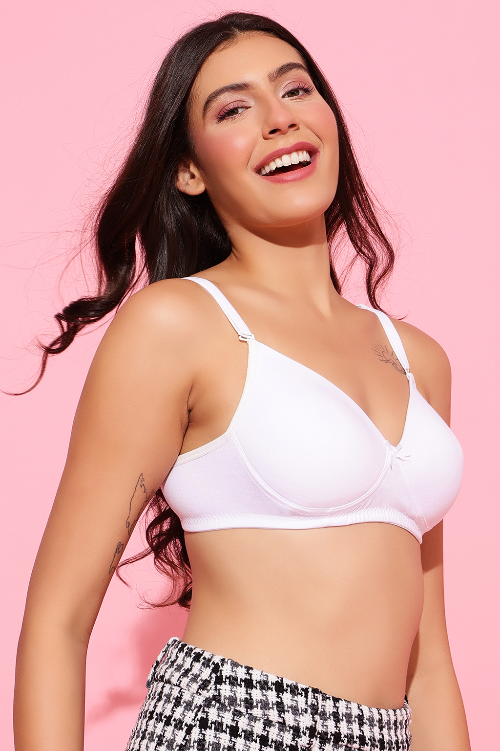 Clovia Women's Cotton Solid Lightly Padded Full Cup Wire Free T-Shirt Bra _White