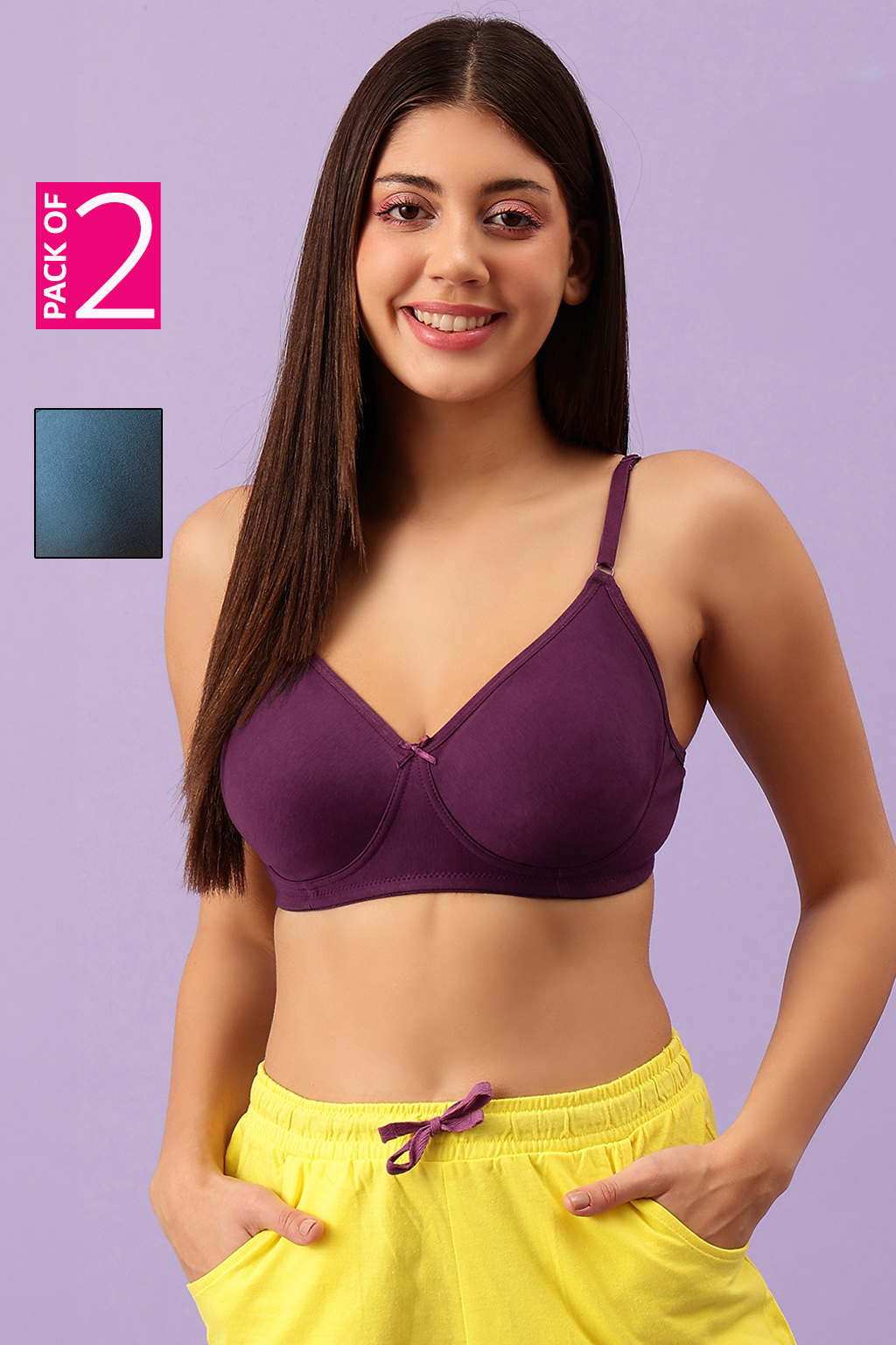 Clovia Cotton Pack of 2 Non-Padded Non-Wired Full Coverage T-Shirt Bra