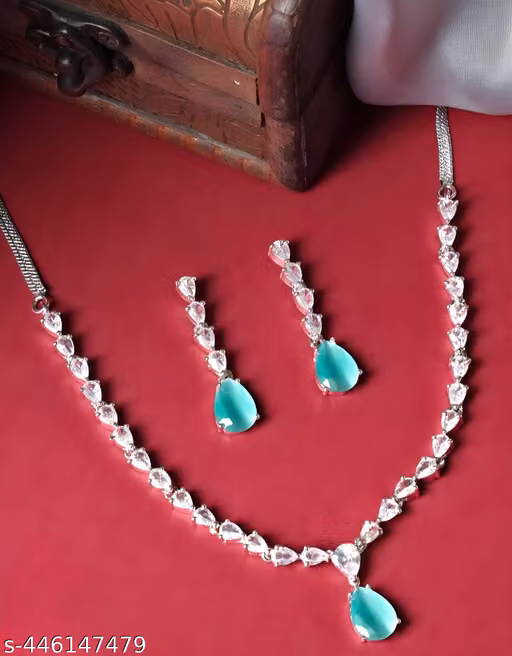 Water Drop light green and White American Diamond Necklace and Earrings Set