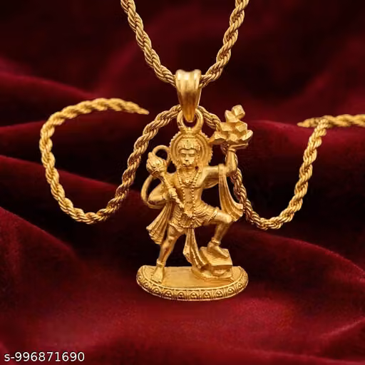 HANUMAN JI MURTI 1 gram gold plated pendant with rope rassa chain daily uses for men and women