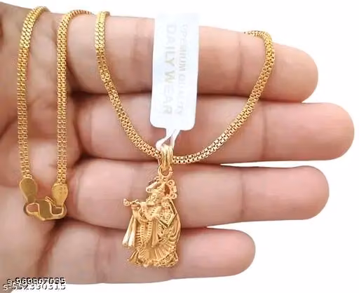 Radhekrishna god pendant with Gold chain Gold-plated Brass