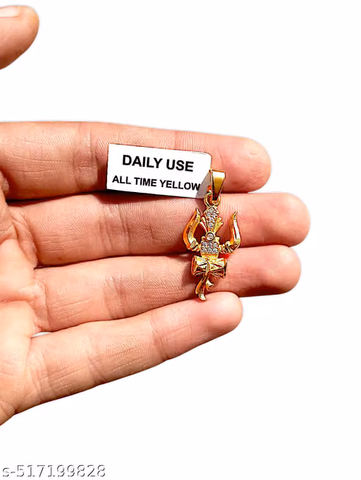 Trisul Pendant /Trending Stylish Gold Plated Religious Mahakal Ad Stone Om Trishul Locket Pendant For Women And Girls Shimmering Graceful Pendants