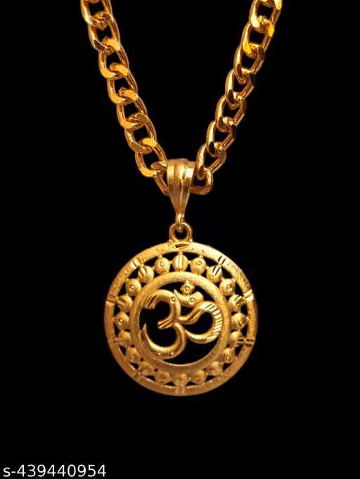 OM ॐ Gold Plated Pendant locket with gold plated chain for men women girls and boys