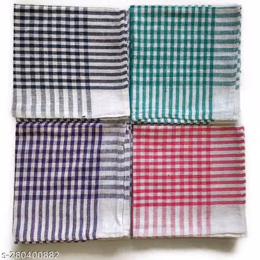 100% Cotton & Cleaning Cloth Multipurpose Kitchen Towels Cotton Dish Napkin - Machine Washable - Multi Coloured (4 Unit)