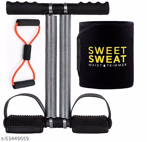  Double Spring Tummy Trimmer Combo with Sweat Belt & Toning Tube Resistance Band Abdominal Gym Accessories Fat Buster Exerciser Abs Workout Equipment for Men & Women