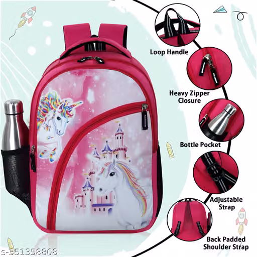 Polyester Classy School Backpack For School Kids ( Pink )