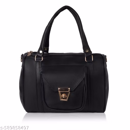 Women’s Black Handbag with Front Lock & Sling Strap | PU Leather Shoulder & Crossbody Bag | Stylish Office & Daily Use Ladies Bag
