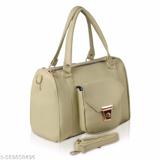 Women’s Beige Handbag with Front Lock & Sling Strap | PU Leather Shoulder & Crossbody Bag | Stylish Office & Casual Handbag