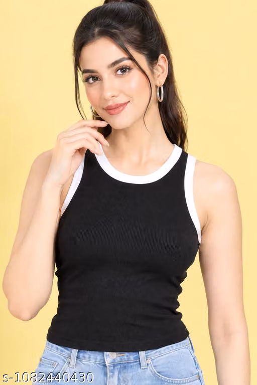 Women Ribbed High Neck Sleeveless Top | Stylish Slim Fit Tank Top