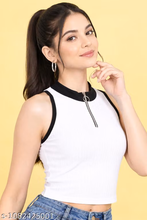 Women Ribbed High Neck Sleeveless Top | Stylish Slim Fit Tank Top