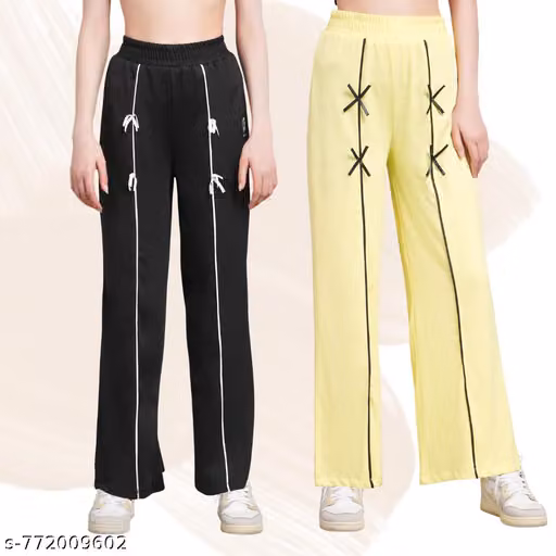 Trendy Women High Waist Wide Leg Gym Pants | Stretchable Yoga & Casual Wear Trousers