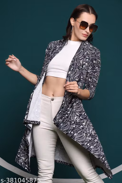 Front Open Abstract Print Casual Shrug For Women