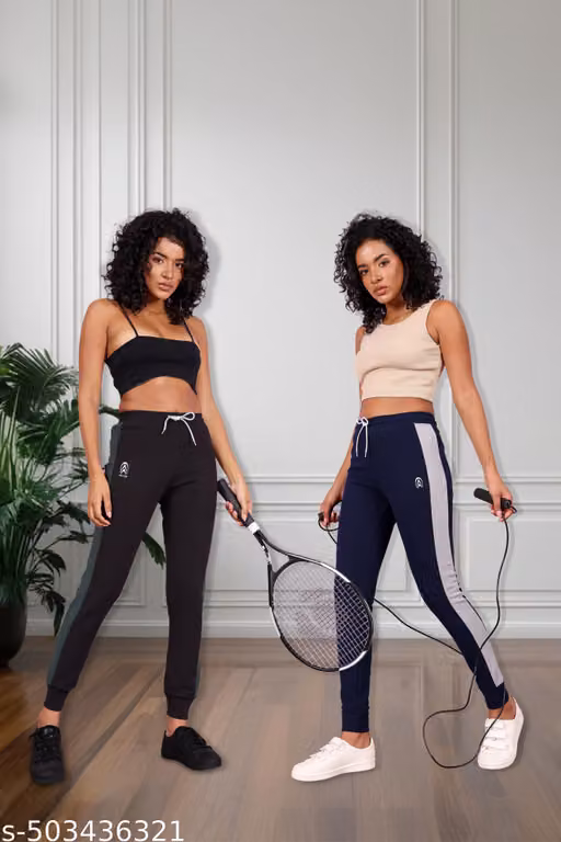 Pack of 2 Women Straight Fit Cotton Blend Trousers