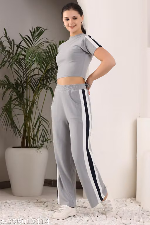 Women Solid Crop Top & Wide Leg Pant Co Ord Set | Korean Style Casual Lounge Wear | Travel & Airport Outfit | Trendy Western Wear