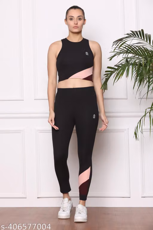 Women's Activewear Gym Co-Ord Set | Sleeveless Crop Top with High Waist Leggings | Workout Yoga Running Sports Wear for Women