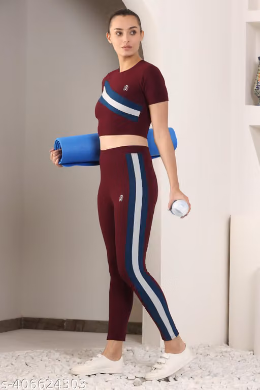 Women's Solid Crop Top & High Waist Leggings Co-Ord Set | Stretchable Gym Wear | Casual Activewear | Stylish Workout Outfit for Women