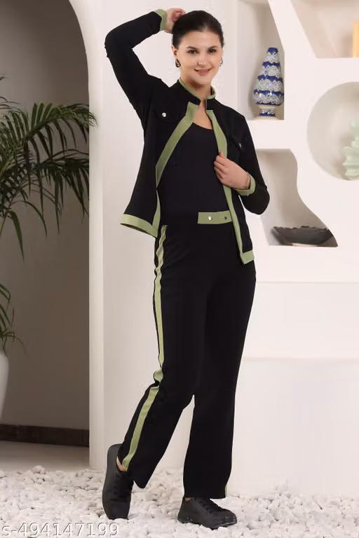 Stylish Women's Two Piece Co Ord Set | Open Front Jacket with Matching Top & Pants | Office, Travel & Casual Wear| Western Outfit for Women