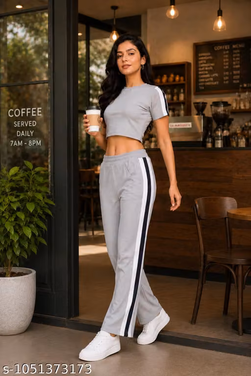 Women Solid Crop Top & Wide Leg Track Pant Co Ord Set for Women | Casual Lounge Wear | Stylish Co Ord Set | Korean Style Outfit | Travel Wear| Women's Casual Co Ord Set| Trendy Western Wear for Women