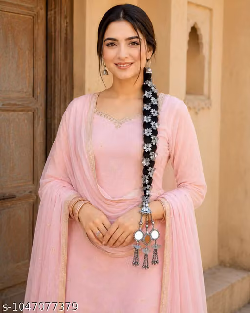 Silver Oxidized Floral Braid Hair Accessory with Mirror Charms & Tassels for Women | Traditional Punjabi Hair Paranda