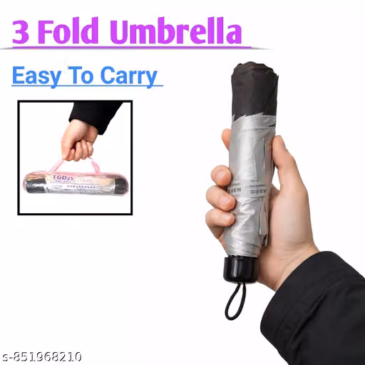 Compact 3-Fold Travel Umbrella – Lightweight Wind-Resistant Folding Umbrella with Wrist Strap | Portable Rain & UV Protection Umbrella for Men & Women (Assorted Colors)