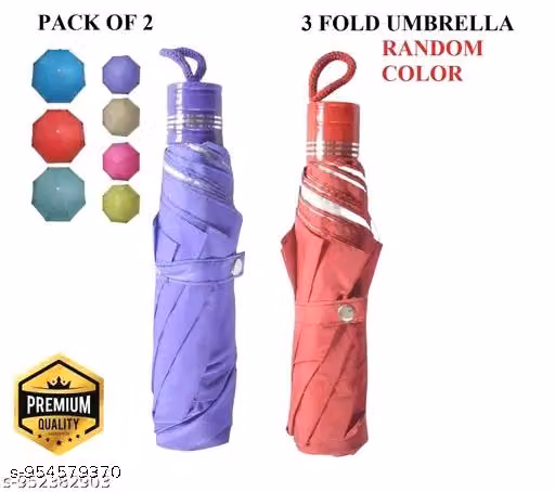 Pack of 2 Premium 3 Fold Umbrella for Men & Women | Compact Foldable Travel Umbrella | Windproof Rain & Sun Protection Umbrella | Lightweight Portable Pocket Umbrella | Random Color