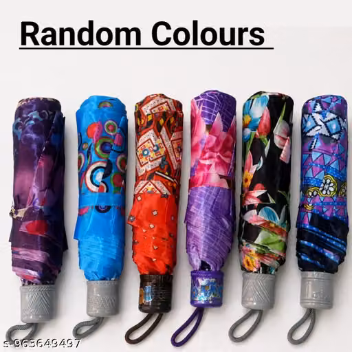 3 Fold Printed Manual Umbrella for Women | Waterproof Folding Travel Umbrella | Random Colour | Lightweight Windproof Rain Umbrella