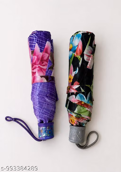 Premium 3 Fold Floral Print Umbrella for Women | Windproof Portable Folding Rain & Sun Protection Umbrella | Lightweight Travel Umbrella with Wrist Strap