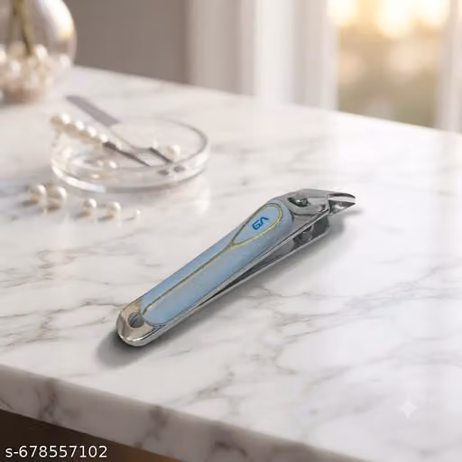 Premium Stainless Steel Slanted/Side Cut Nail Clipper for Ingrown & Tough Nails (Pack of 1) | Light Blue Metallic Finish Ergonomic Fingernail & Toenail Cutter | Precision Angle Pedicure & Manicure Grooming Tool