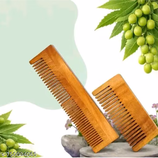 Pack of 2 Natural Neem Wood Hair Combs – Anti-Static, Handmade Wooden Wide & Fine Tooth Combs for Healthy Hair, Scalp Massage & Dandruff Control