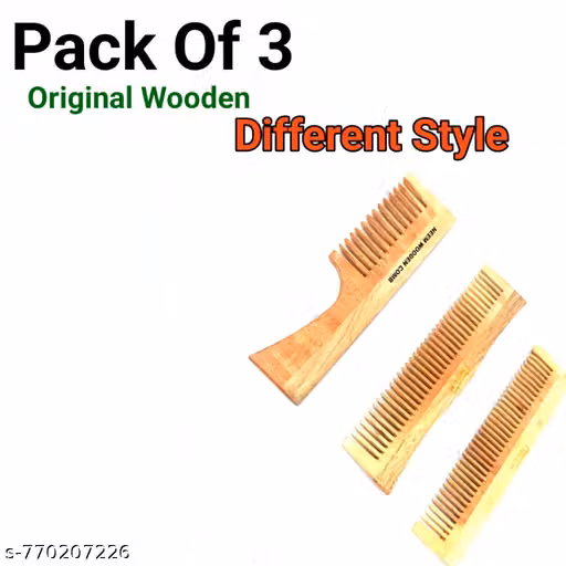 Pack of 3 Original Neem Wood Comb | Anti Dandruff Wide Tooth Wooden Hair Comb Set for Detangling & Scalp Care