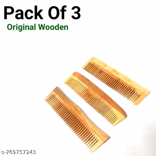 Premium Natural Neem Wood Hair Comb Set of 3 – Ayurvedic Anti-Static Wooden Combs for Detangling, Scalp Care & Hair Growth | Chemical-Free, Eco-Friendly Hair Comb Set for Men & Women