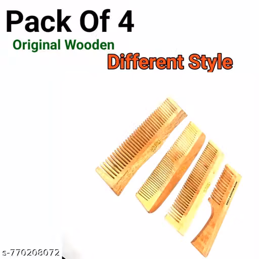 Pack of 4 Original Neem Wood Comb | Anti Dandruff Wide Tooth Wooden Hair Comb Set for Detangling & Scalp Care